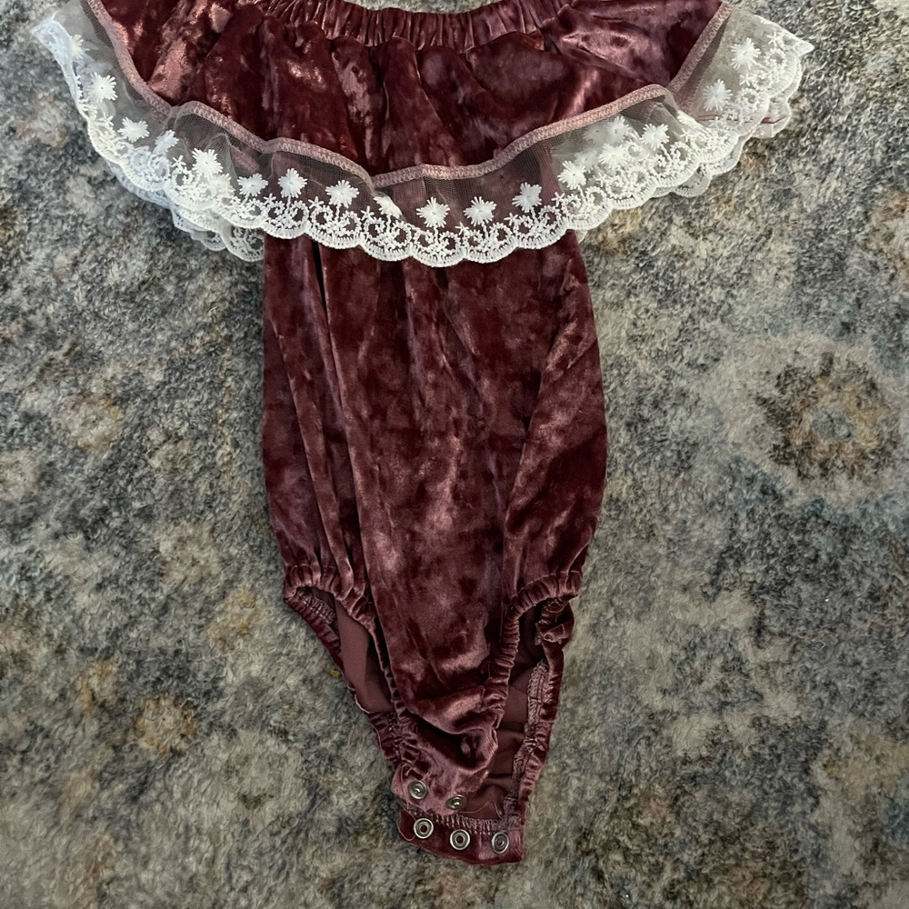 Velvet Lace Trim Kids Bodysuit
